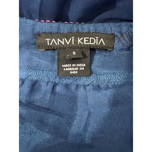 Anthropologie Tanvi Kedia Nyla Navy Embroidered Swing Tank  -Small - Picture 4 of 4